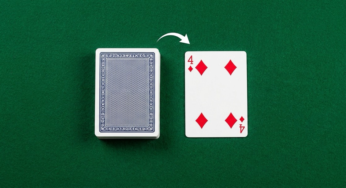 A closed deck with a four of diamonds turned up as the wild joker for the round
