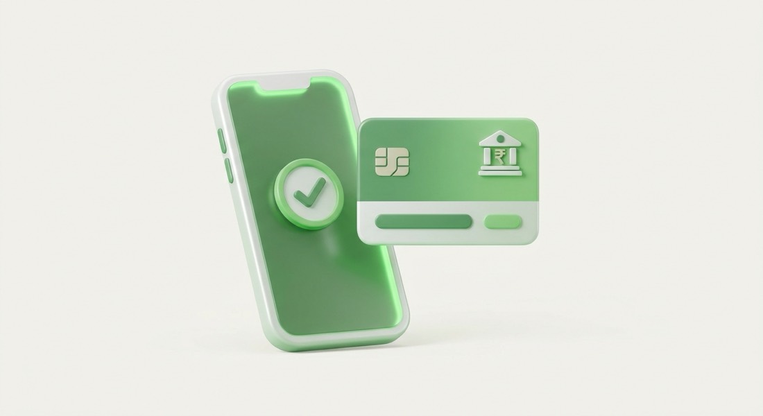 A phone showing a completed KYC verification with a green tick next to a bank card